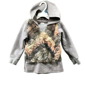 Frenchie Mini Couture Faux Mink Suede Hoodie Girls 5T Gray Faux Fur Elegant